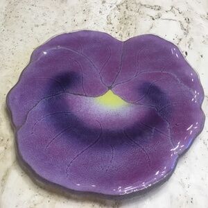 Fused Art Glass Pansy Flower Dish
